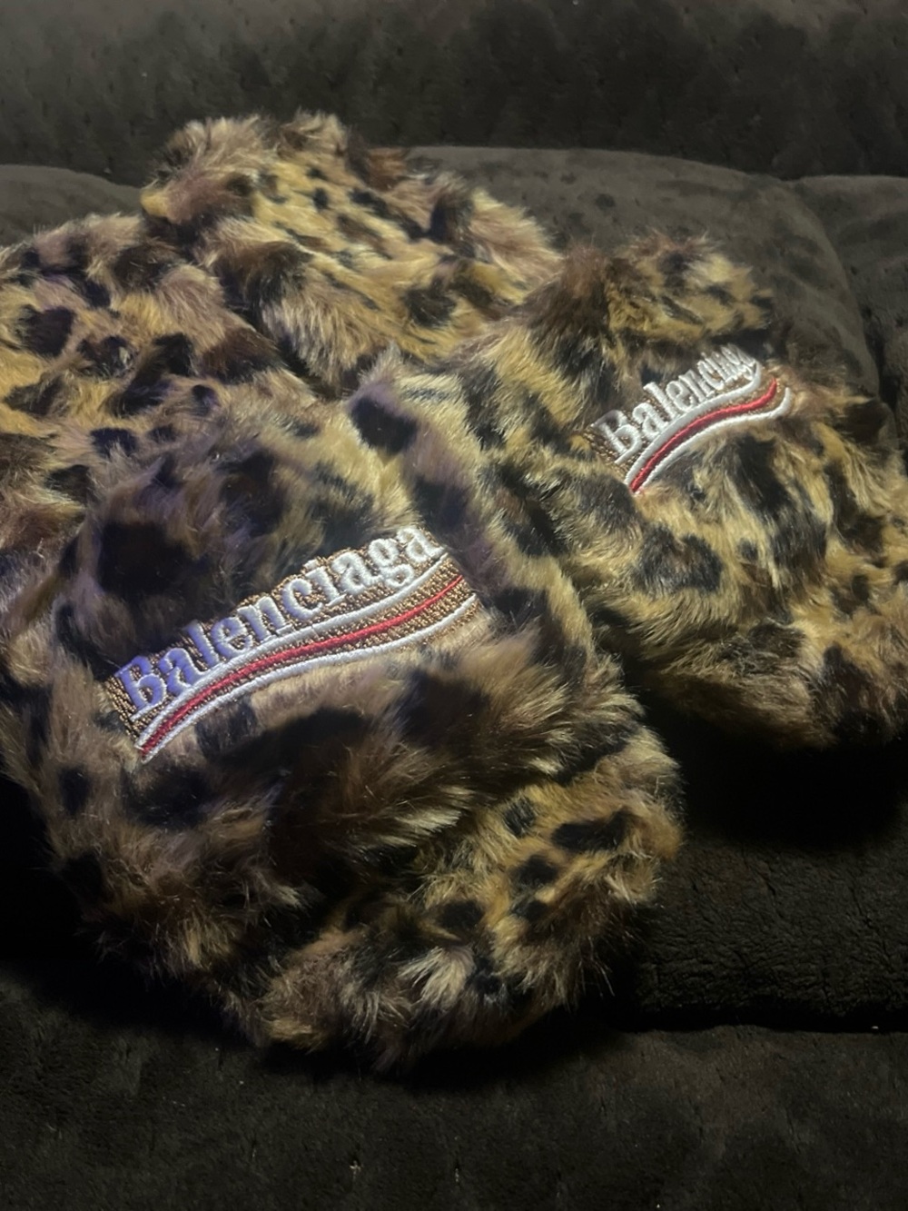 Balenciaga Kids Leopard-Print Faux Fur Cheetah Print Slides